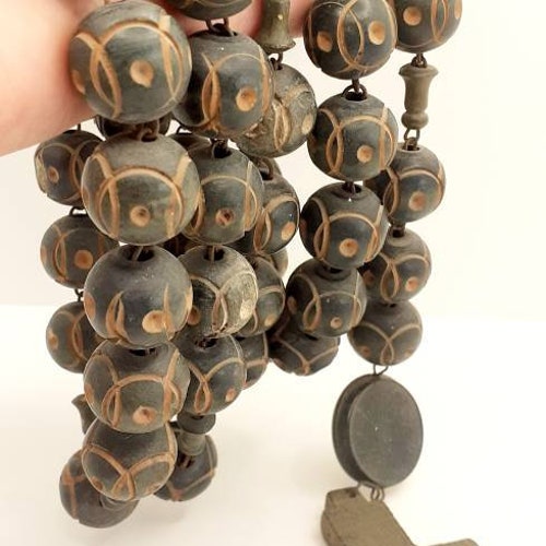 French Vintage Large 6 Decades Religious shops Wooden Rosary Monks Prayer Beads