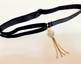 Adjustable Handmade Garter Belt with Sparkling drop tassel. Burlesque/Pole Dancer/Exotic costume