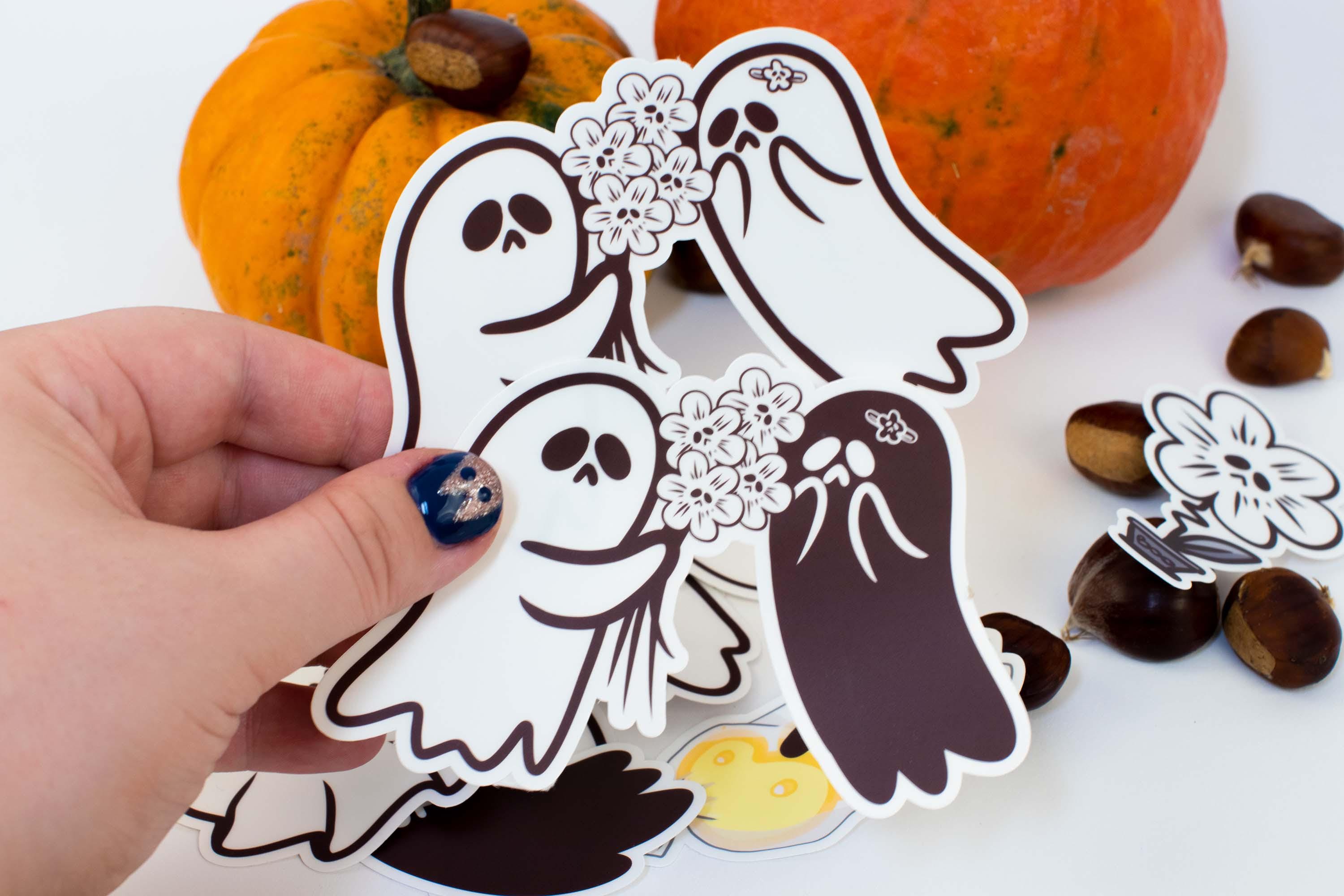 Adesivi fantasmi di Halloween - Adesivi artigianali a tema fantasma dei cartoni animati | Decorazione da parete impermeabile per laptop, telefono, bottiglie d'acqua, tazza, notebook, bagagli Flavas