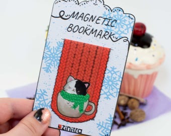 Magnetic Bookmark, Gift for Readers for Her Book lovers, Unique Magnetic Bookmark, Cute Cat Kitty Sweater Bookmark
