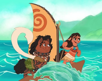 Moana and Maui Ponies A4 Print