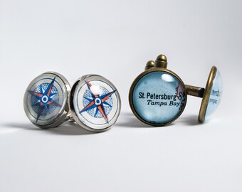 CUSTOM Vintage Map Cuff Links: Choose your own location (gift for him, men's accessories, groom gift)