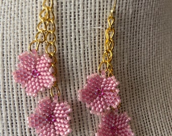 Sakura Cherry Blossom Chain Drop Earrings