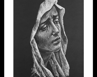 Our Lady of Sorrows Black & White Original Drawing