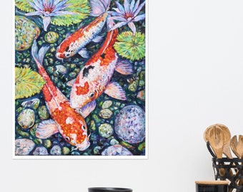 Koi Pond Lotus Flower Print