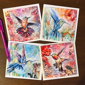Cartes de vœux vierges Colibri Art techniques mixtes. Amoureux des oiseaux. Papeterie Bird Watcher Nature