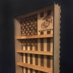 Hanging Wood Military Coin Holder, Engraved military coin holder, coin holder shelf, collectables shelf, American Flag display, Poker chip image 4