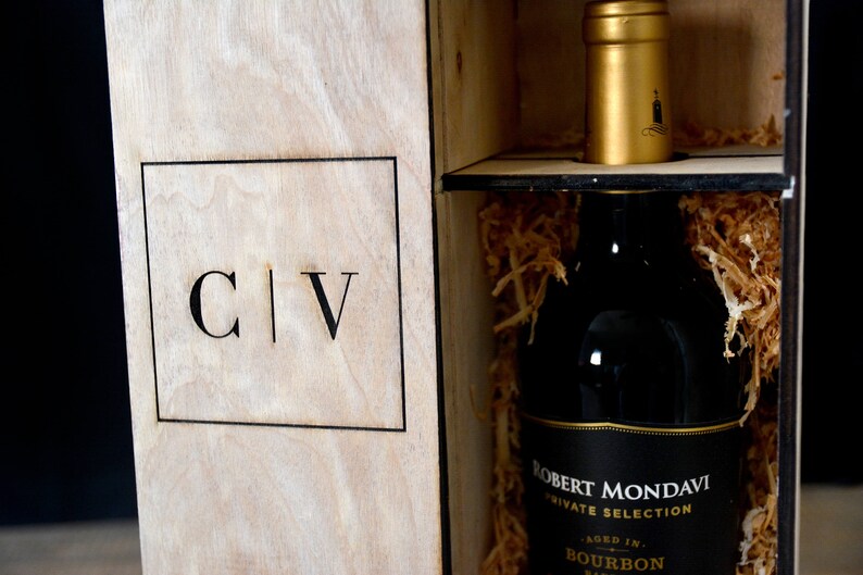 Engraved Wooden Wine Box, Wine bottle box, engraved wine box, wooden wine holder, custom wine box, wood box, custom engraving, wood box image 2