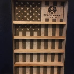 Hanging Wood Military Coin Holder, Engraved military coin holder, coin holder shelf, collectables shelf, American Flag display, Poker chip image 5