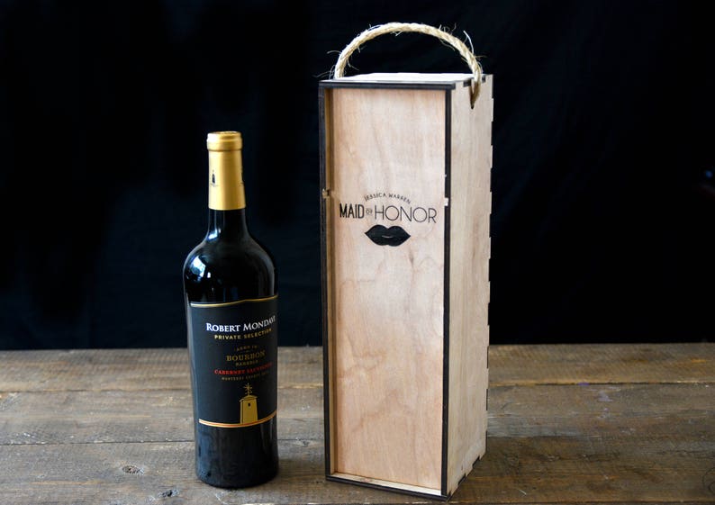 Engraved Wooden Wine Box, Wine bottle box, engraved wine box, wooden wine holder, custom wine box, wood box, custom engraving, wood box image 1