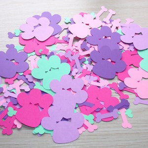 Puppy Paw Birthday Confetti Pink, Purple and Teal Paws and Bones 300 Cut Outs Dog Theme Party Puppy Birthday Party Dog Confetti