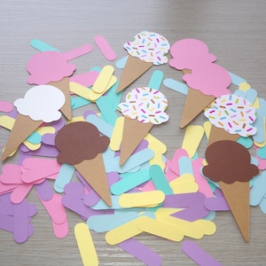 Ice Cream Birthday Confetti Ice Cream Cones Sprinkle Cone, Pink, Purple, Yellow Sprinkles 220 Cut Outs Ice Cream Birthday Party Confetti