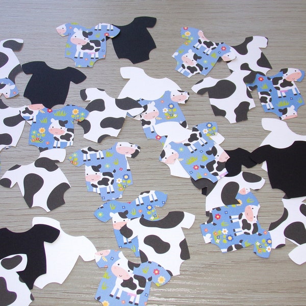 On The Farm Baby Shower Cow Print, Black and White Onesie Confetti 100 Cut Outs Barnyard Baby Shower Cow Baby Shower