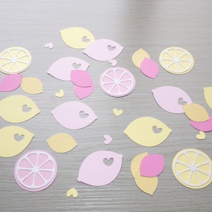 Lemon Birthday Party Confetti Yellow and Pink Lemons Lemon slices 100 Cut Outs Pink Lemonade Party Lemon Baby Shower