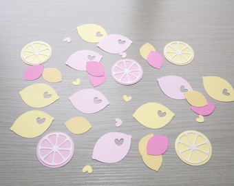 Lemon Party Confetti: Pink & Yellow Lemons and Slices, Cardstock Cut Outs