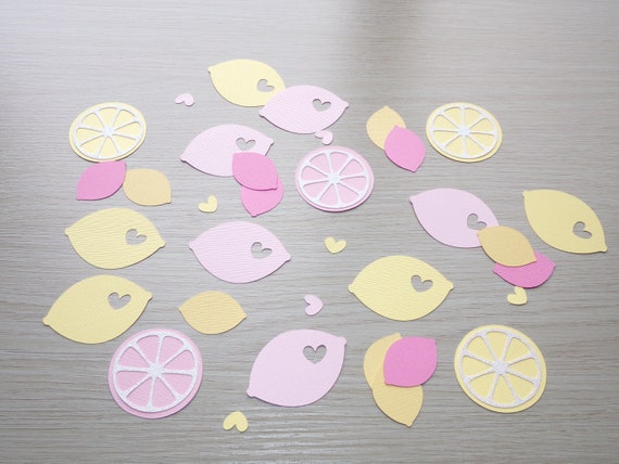 Lemon Party Confetti: Pink & Yellow Lemon Slices, Heart Cut Outs