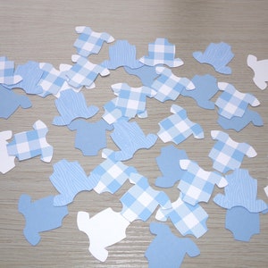 Blue Gingham Baby Shower Blue Gingham, Baby Blue and White Onesie 100 Cut Outs Summer Baby Shower Blue and White Baby Shower