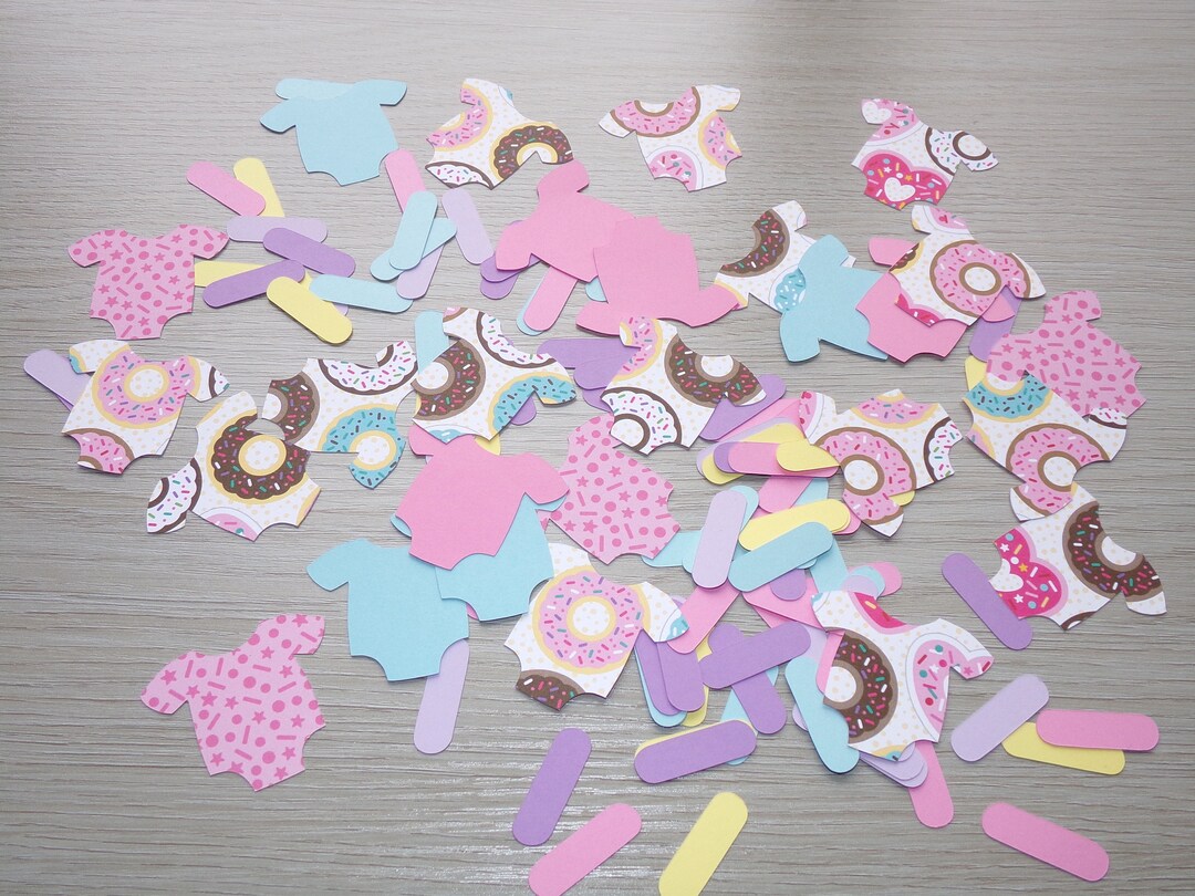 Donut Baby Shower Donut Onesie, Pink and Baby Blue 84 Cut Outs 125