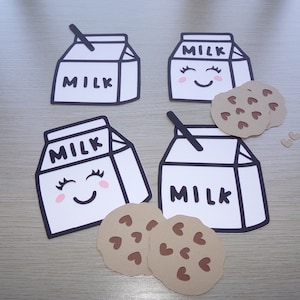 Milk and Cookies Birthday Party Milk and Chocolate Chip Cookies Cardstock 16 Cut outs Milk and Cookie Party Milk Cartons We go together