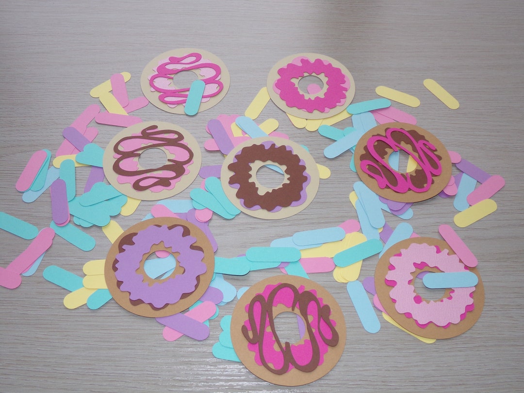 Donut Birthday Confetti 8 Donuts and Pink, Blue, Yellow, Purple