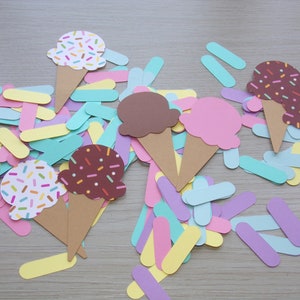 Ice Cream Birthday Confetti Ice Cream Cones Chocolate Sprinkle Cone, Pink, Purple, Sprinkles 220 Cut Outs Ice Cream Birthday Party Confetti