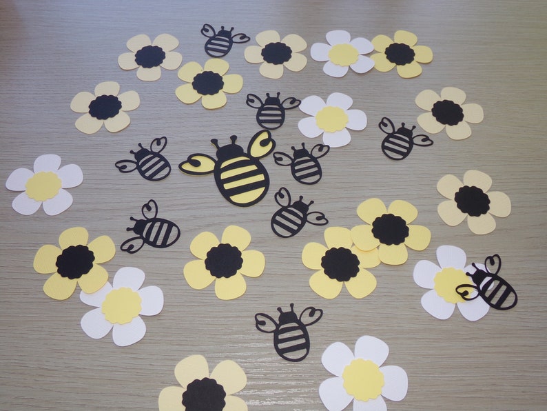 Honeybee Confetti Honeybee and Flowers 55 Honeybee Confetti Cut Outs First Bee Day Birthday Honeybee Baby Shower What will it