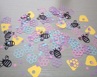 Spring Honeybee Confetti Honeybee Baby Shower, Yellow Hives, Pink, Blue Honeycombs 110 Honeybee Confetti Cut Outs. First Bee Day Birthday