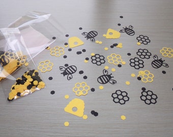 Honeybee Confetti: Yellow & Black Bee, Hive, Honeycomb Cutouts