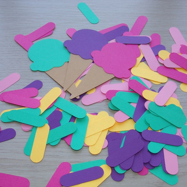 Ice Cream Birthday Confetti Ice Cream Cones Hot Pink, Dark Teal and Purple Sprinkles 215 Cut Outs Ice Cream Party Confetti Ice Cream Party