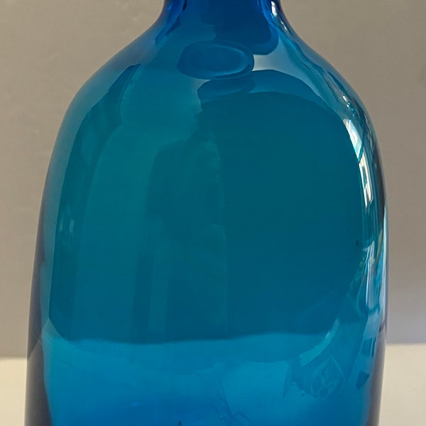 Vintage Hand Blown Aqua Blue Glass Bottle Style Vase