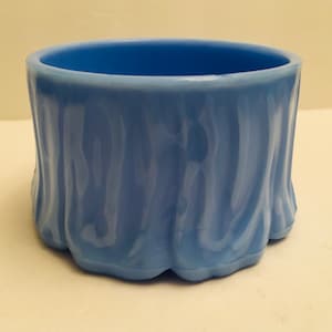Vintage Akro Agate Delphite Blue Slag Milk Glass Colonial Lady Powder Puff Base/Bowl. 1930s