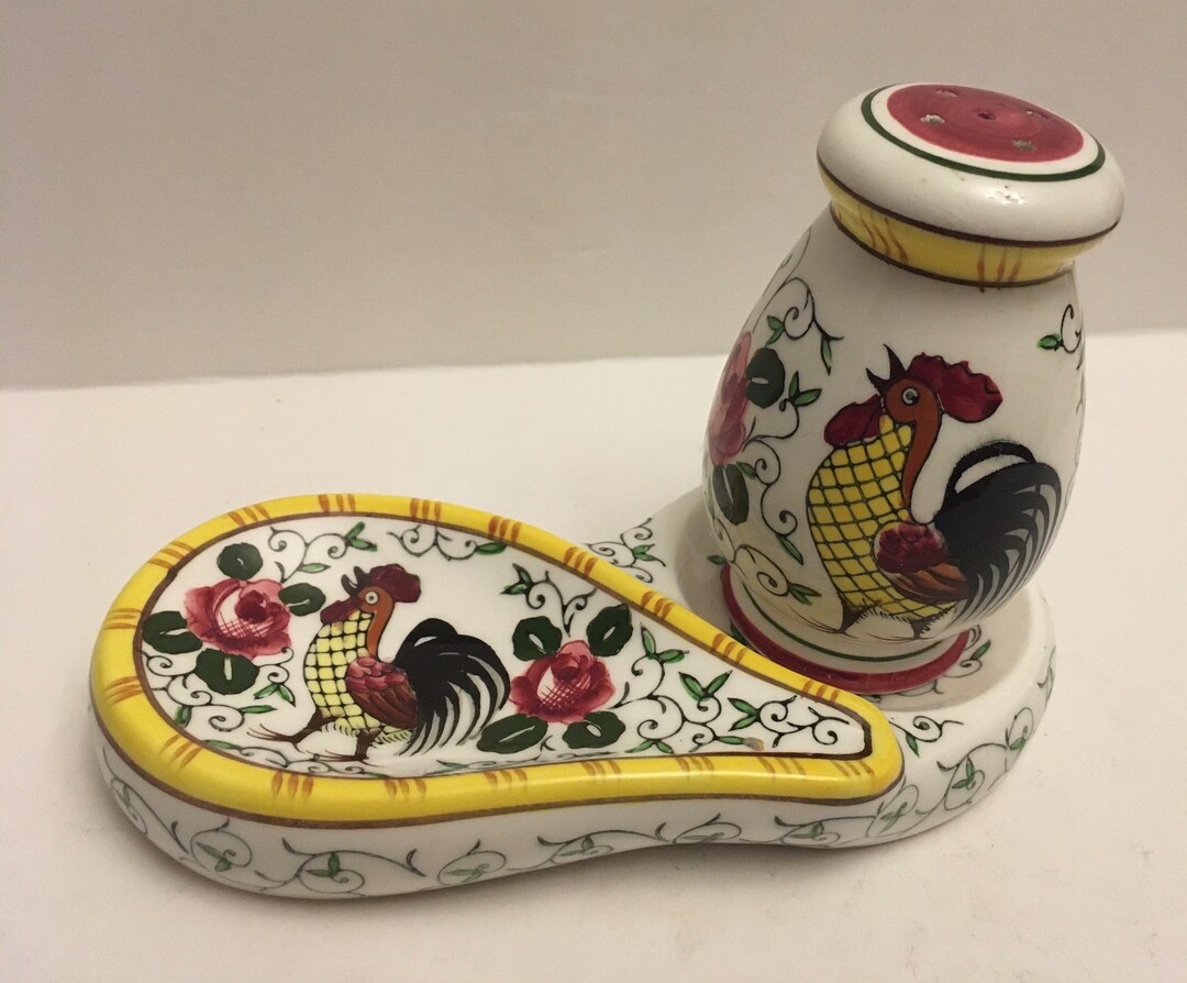 Vintage Rooster and Roses PY UCAGCO Early Provincial Japan Spoon Rest