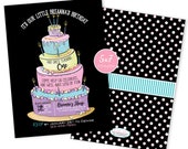 Topsy Turvy Cake Birthday Invitation Printable 1st Birthday Pink Aqua Purple on Black Background 5x7 Printable DIGITAL FILES