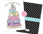 Topsy Turvy Cake Birthday Invitation Printable 1st Birthday Pink Aqua Purple on White Background 5x7 Printable DIGITAL FILES