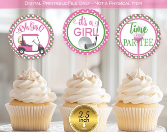 Girls' Golf Baby Shower Cupcake Toppers | 2.5 Inch | Oh Girl | Pink Green | Digital Printable INSTANT DOWNLOAD
