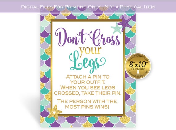 Don't Cross Your Legs Baby Shower Clothes Pin Game 8x10 Printable Sign | Mermaid Theme | Purple Lavender Gold | DIGITAL INSTANT DOWNLOAD