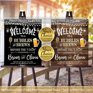 Bubbles and Brews Before the I Do Welcome Sign Printable | Garland Lights | Faux Wood or Black | Personalized | DIGITAL PRINTABLE File