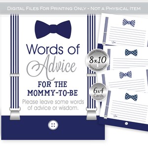 Little Man Advice for Mommy to Be | Baby Shower | Navy and Silver | 8x10 Table Sign and 6x4 Message Card | INSTANT DOWNLOAD Digital Files