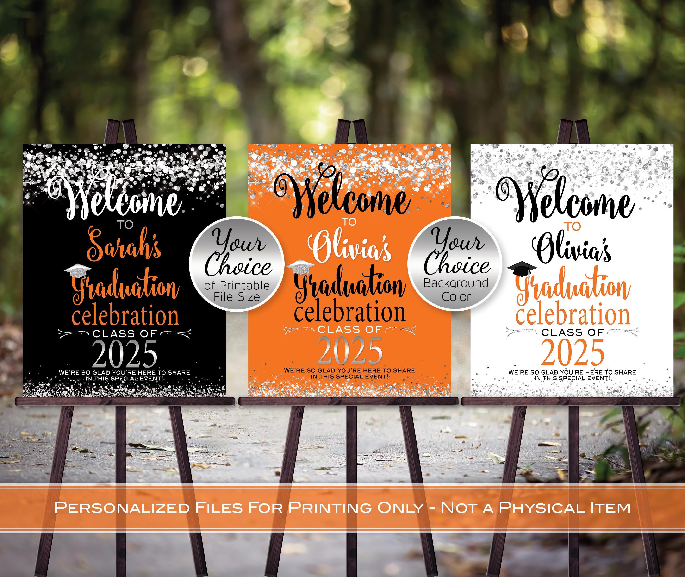 Graduation Celebration Party Personalized Welcome Sign Printable | Orange Silver Black White | Class of 2025 | DIGITAL PRINTABLE FILES