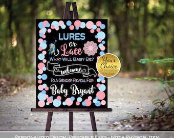 Lures or Lace Gender Reveal Welcome Sign | Printable | Pink and Blue on  Black | Fishing | Lace | Personalized | PRINTABLE DIGITAL FILES