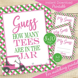 Girl&#39;s Golf Theme Guess How Many Tees Game 8x10 Printable Table Sign | Pink Green | Birthday | Baby Shower | Printable | INSTANT DOWNLOAD