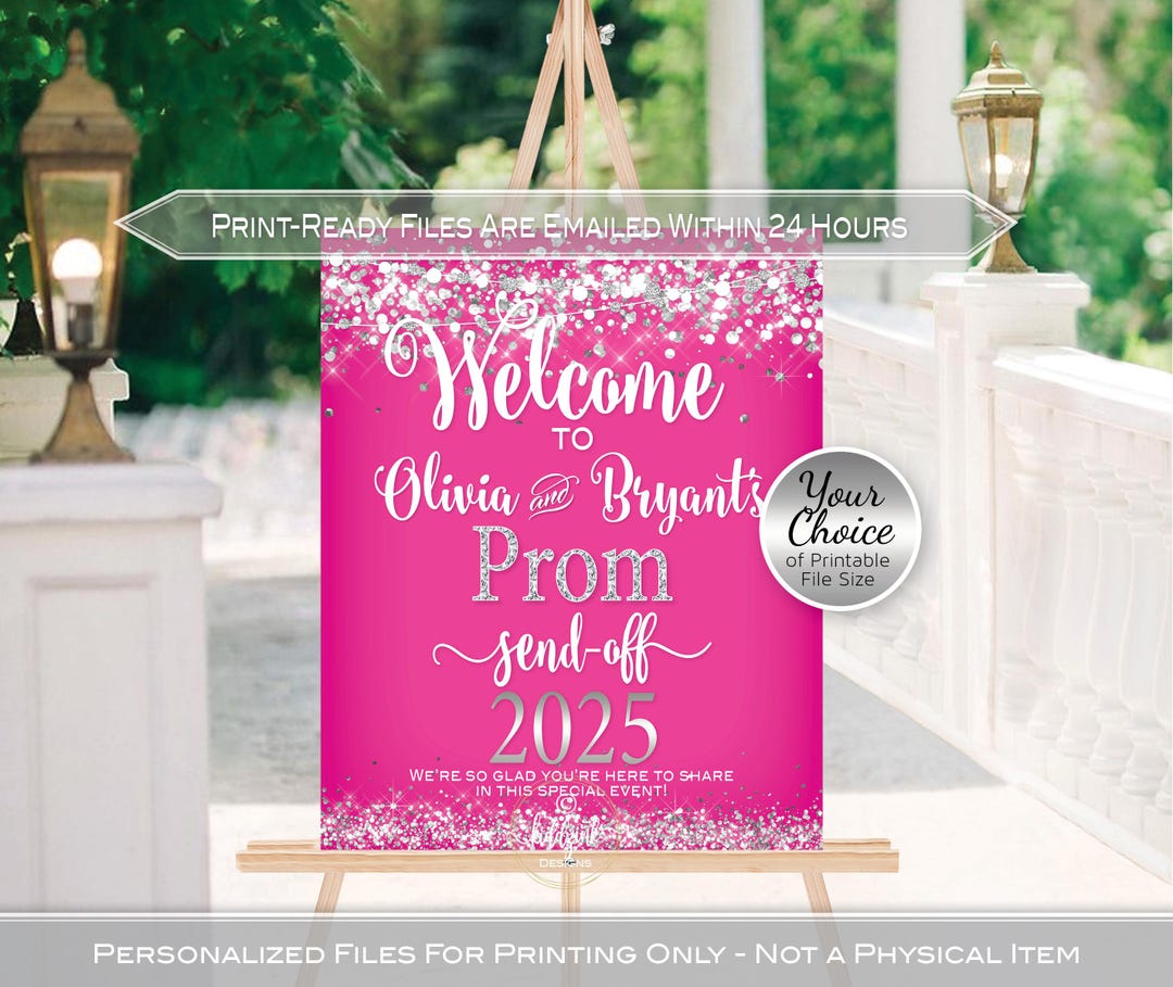 Simply Prom Sign Personalized Prom Send-off Welcome Sign: Silver Confetti, Hot Pink ...