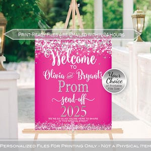 Prom Send-off Party Personalized Welcome Sign Printable | Silver Confetti on Hot Pink | Diamonds | Class of 2025 | DIGITAL PRINTABLE FILES