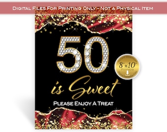 50 is Sweet Treats Sign 8x10 Printable | Red and Gold Agate | Gold Confetti | 50th Birthday | Anniversary | Digital INSTANT DOWNLOAD