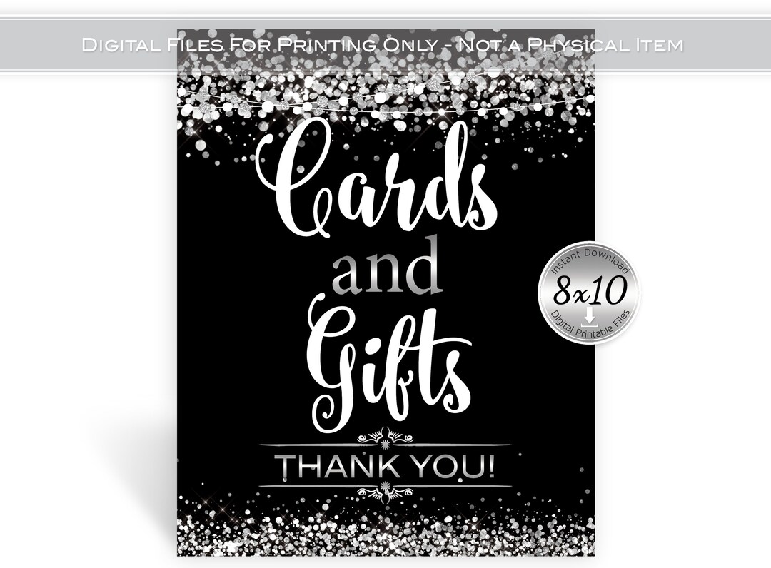 Cards and Gifts Table Sign Printable | 8x10 | Faux Silver Confetti and ...