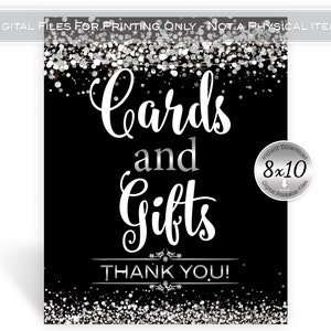 Cards and Gifts Table Sign Printable | 8x10 | Faux Silver Confetti and Garland | Birthday | Anniversary | Digital INSTANT DOWNLOAD