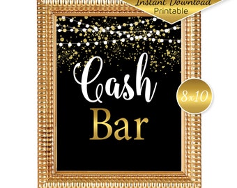 Cash Bar Table Sign Printable 8x10 | Birthday | Wedding | Faux Gold Glitter Confetti | Garland | 40th 50th 60th | Digital INSTANT DOWNLOAD