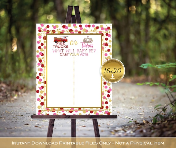 Fire Trucks Or Tiaras Gender Reveal Decor Kit - Backdrop, Cake Topper, Balloons & More For Baby Showers