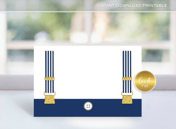 Menu Card Printable | 4x6 | Note Cards | Little Man Navy and Gold |  Birthday | Baby Shower | Suspenders | INSTANT Digital DOWNLOAD