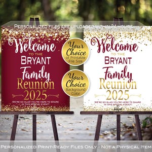 Family Reunion Personalized Welcome Sign Printable File | Gold Confetti on Garnet or White | Any Year | DIGITAL PRINTABLE FILES